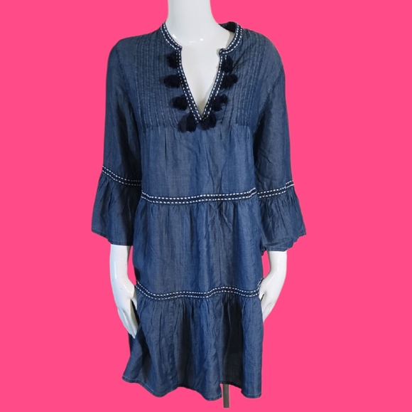 Tommy Bahama Dresses & Skirts - Tommy Bahama Black and Blue Tiered Sundress with Bell Sleeves